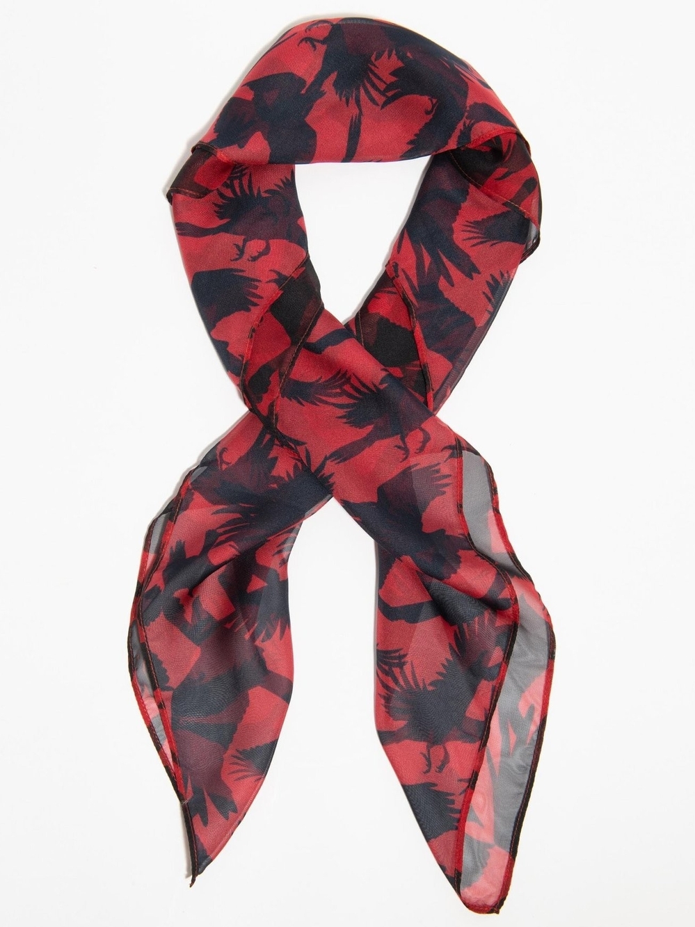 Unique Vintage x The Birds Alfred Hitchcock Red Black Bird Silhouette Scarf